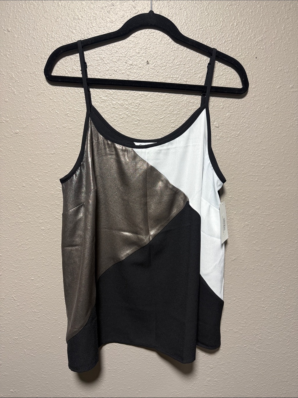Simply Be Black White Metallic Colorblock Camisole